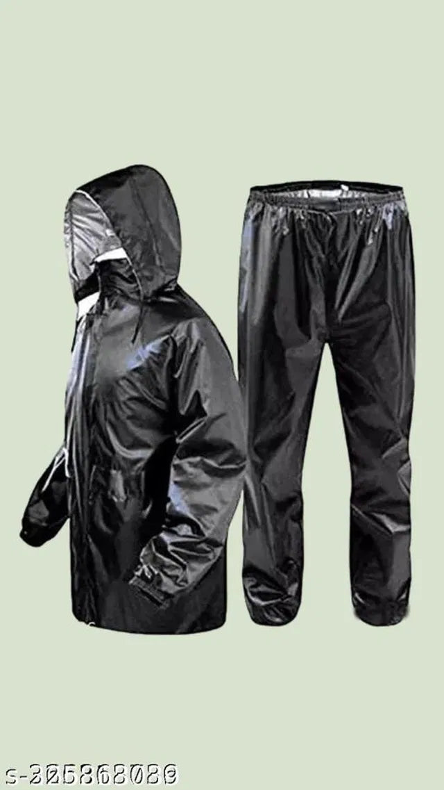Polyester Rain Coat for Men (Black, Free Size)